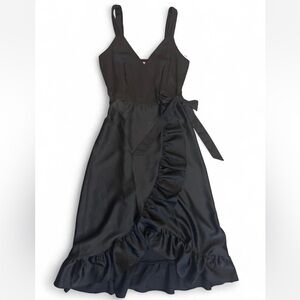 Black Ruffled Wrap Formal Midi Dress